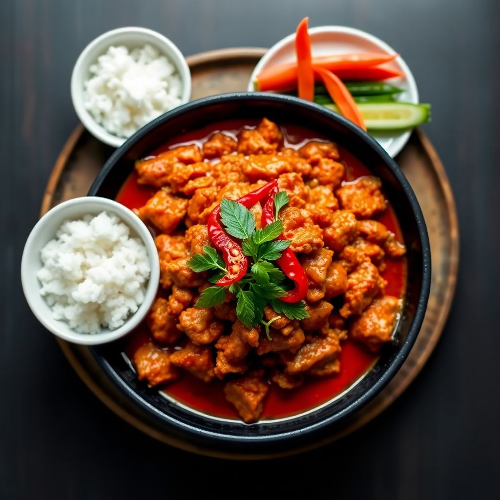 Khua Kling southern Thai dry curry with minced meat and lime leaves