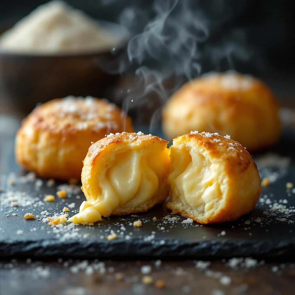 Pao de queijo cheese puffs on a slate board