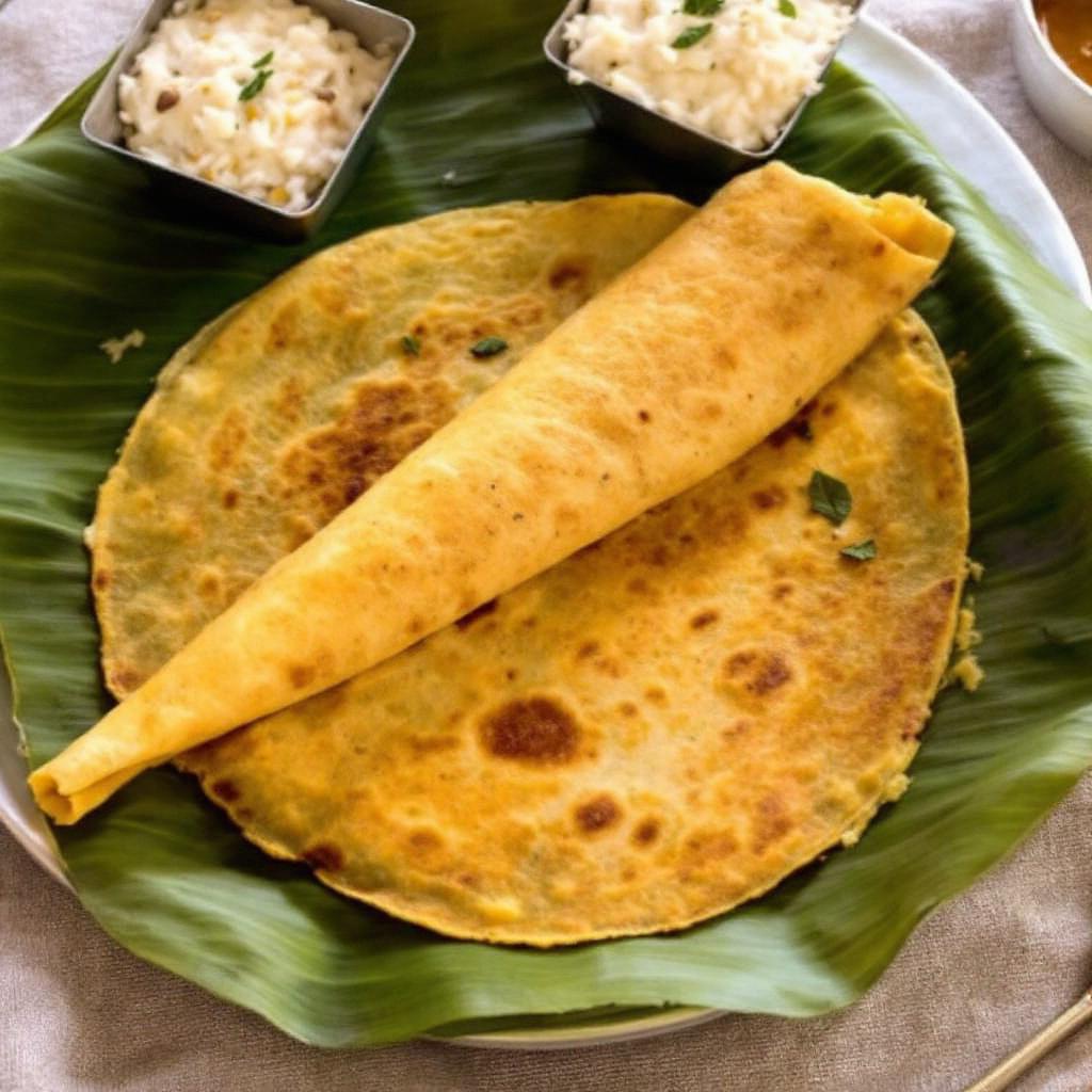 Indian masala dosa golden crepe filled with potato curry served with coconut chutney and sambar