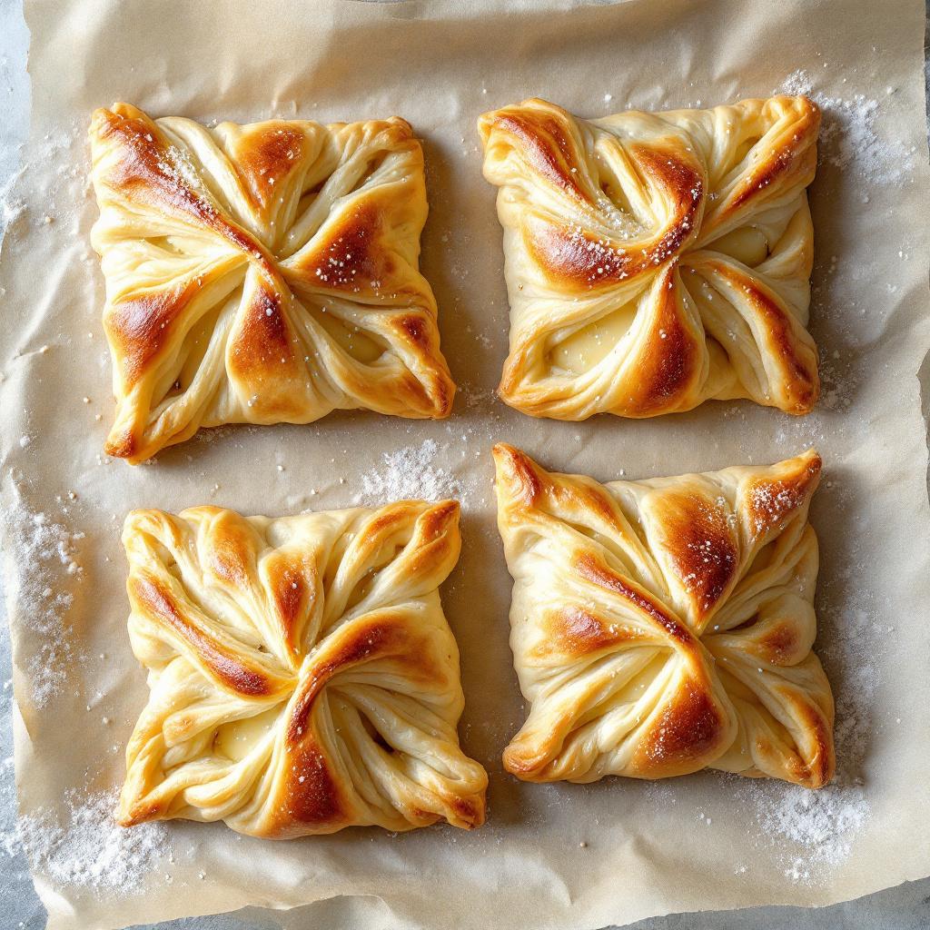 Square penovani khachapuri made with flaky puff pastry and cheese filling